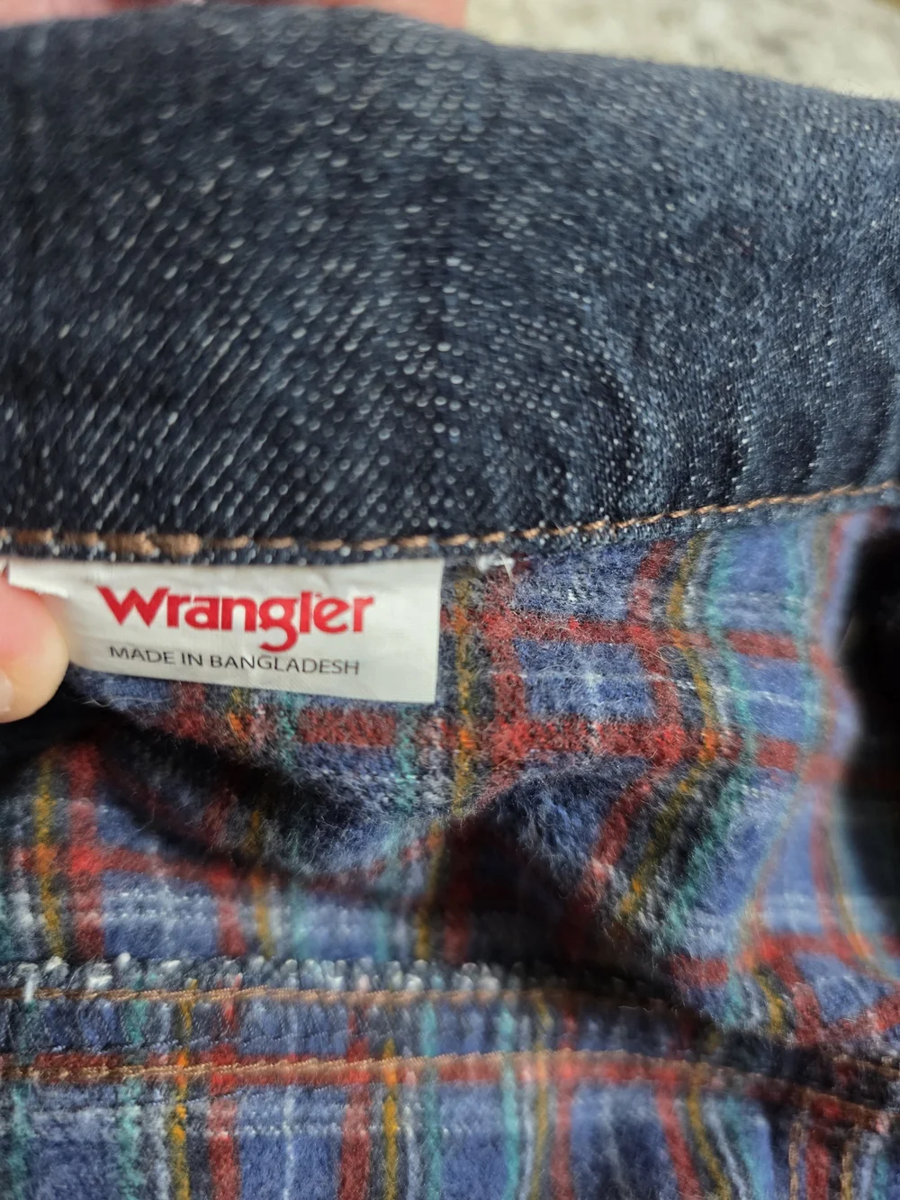 Wrangler  3t Dark Blue Denim Kids Jacket with Plaid Lining